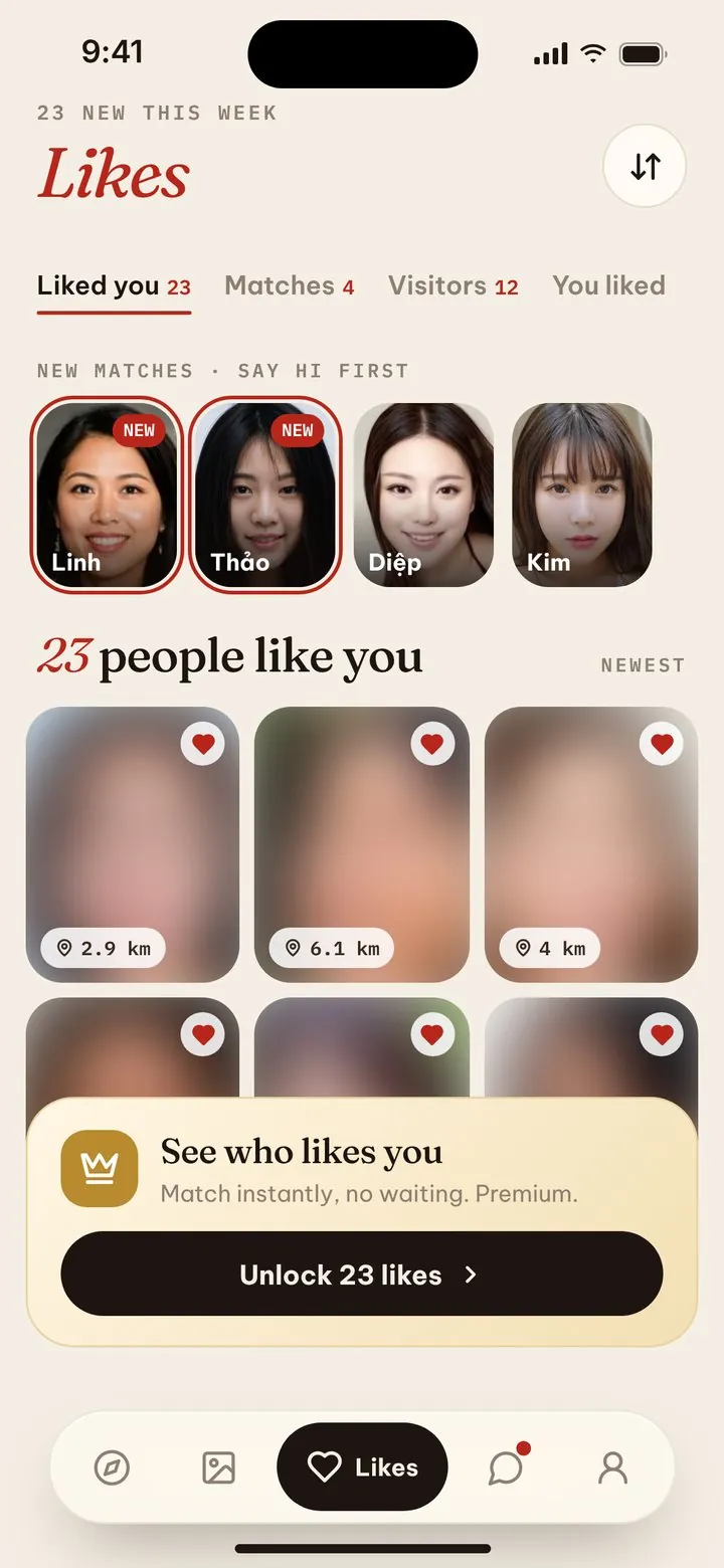 The Likes screen
